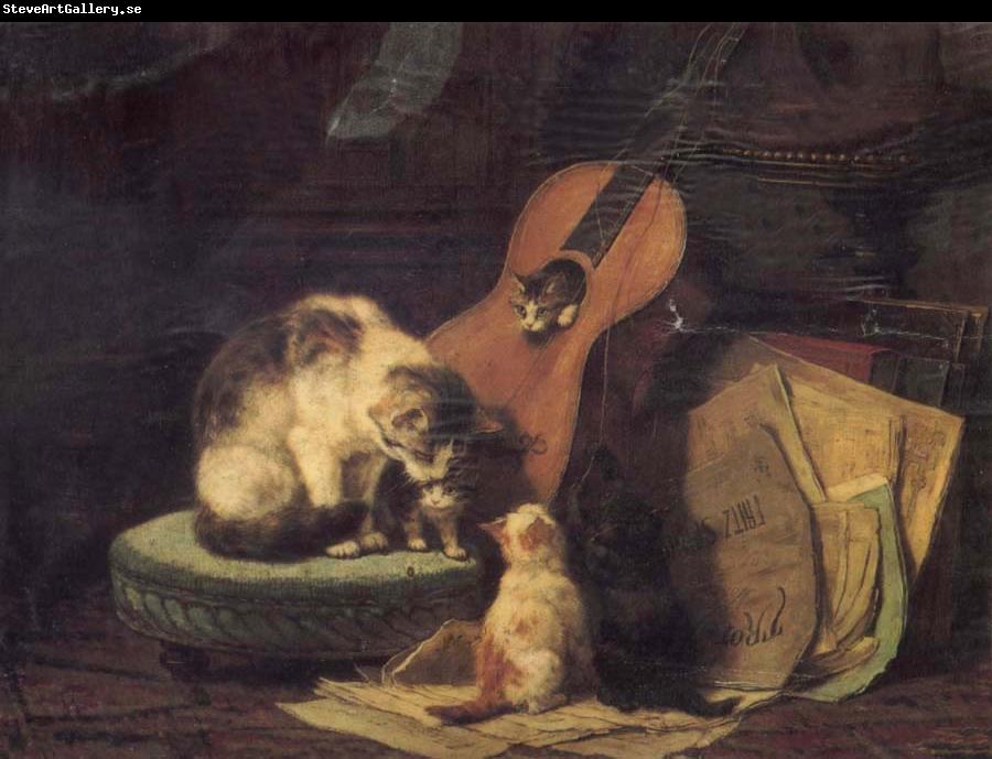 Henriette Ronner Cat,book and fiddle